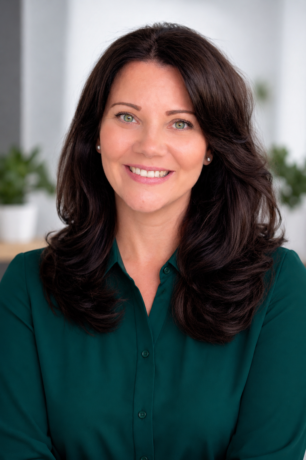 portrait melanie grüner bluse